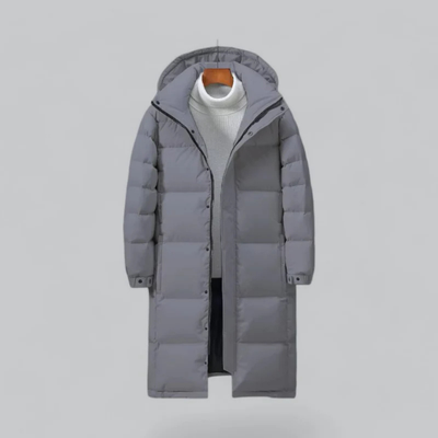 Men's long puffer jacket with buttons | Hood